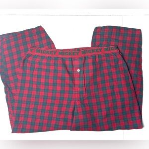 Disney Store MICKEY Men’s Large Pajama Pants Plaid Red Green 100% Cotton Vintage